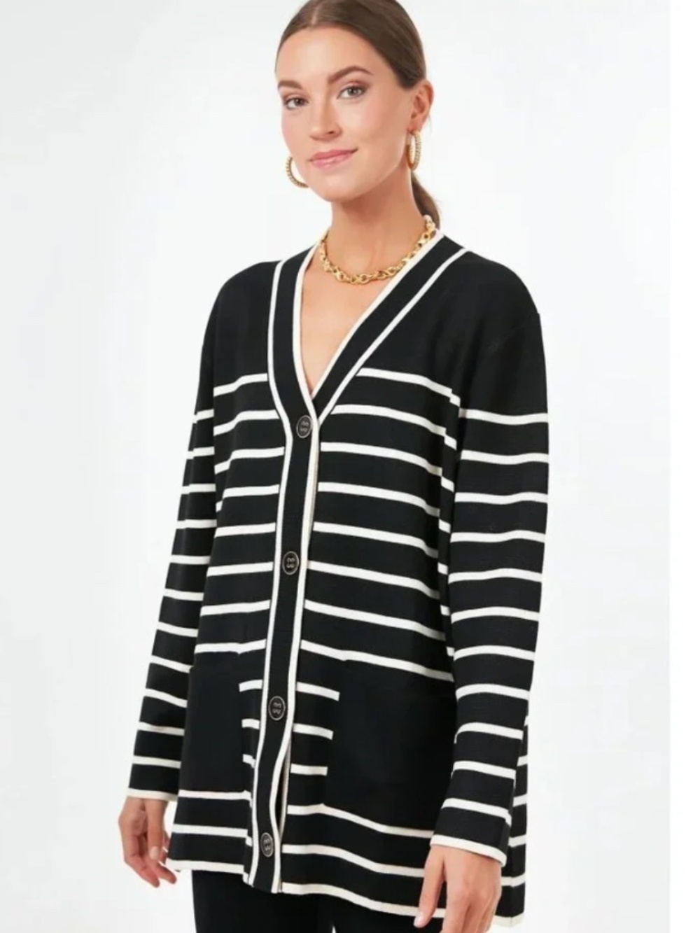 Tuckernuck Black White Stripe Lauren Cardigan Size XS NWT